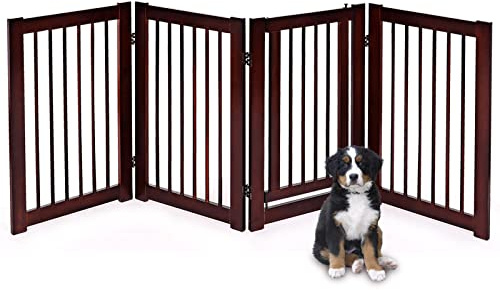 GYMAX Barriera Protettiva da Terra in Legno di Pino, Cancelletto di Sicurezza per Animali Pieghevole con Cuscinetti Antiscivolo e Chiusura, Ideale per Cucina e Ingresso (207 x 76,5 cm)