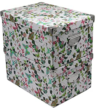 GUOZI Collapsible Storage Box, Decorative Memory Box with Lid & Metal Reinforced Corners, Cardboard File Bin with Handles, Organizer Gift Box for Keepsake Toy Photos Office Nursery Wardrobe Bookshelf