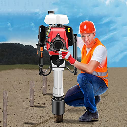 Post Driver Petrol 4-Stroke Fence Knocker Pile Ramming Garden Construction 55/70/100mm Pile Driver Jack Hammer Picket Fencing Ramming Thumping Driving Posts