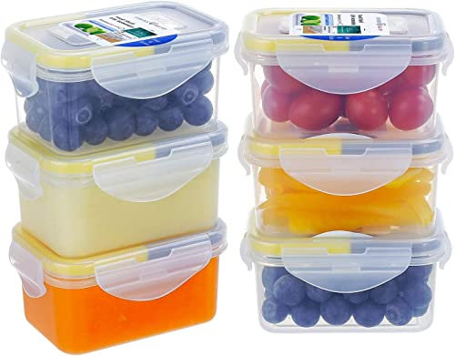 EASYLOCK Set of 6 180 ml Airtight Plastic Food Storage Containers with Lid, Rectangular Small Storage Boxes, Sauce Containers, Snack Box (Transparent)