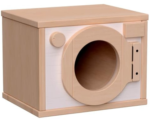 Holzspielzeug Peitz Weiße Kinder-Waschmaschine aus Holz | Mit Waschtrommel, Knöpfen & Waschpulverfach