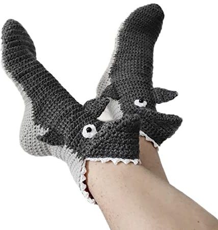 Springcmy Lustige Damen-Socken, gestrickt, 3D-Tiersocke, Krokodilsocken, Winter, Weihnachten, dicke Alligator-Bodensocken, Beinstulpen (A-Dunkelgrauer Hai, Einheitsgröße), A-Dark Grey Shark, One size
