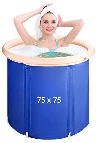 QWORK® vasca da bagno portatile per adulti, 75x80cm nero, vasca pieghevole per doccia, bagno, esterno