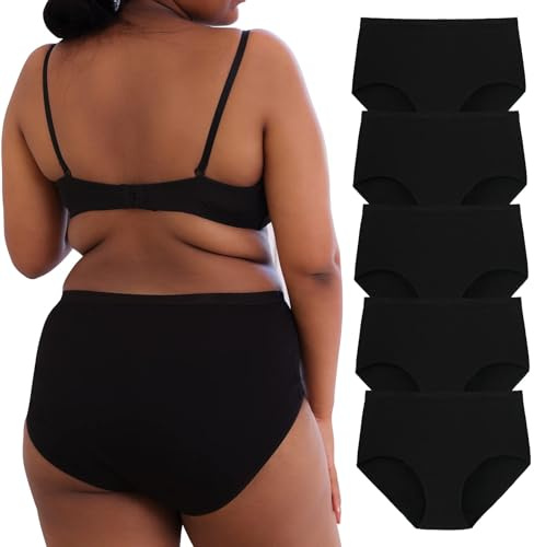 INNERSY Culotte Femme Noire Grandes Tailles Slip Coton, 44-46, Basic Noir