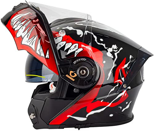 Klapphelm Motorradhelm Modularer Rollerhelm Klappbarer Multifunktion Motorrad Helme mit Doppeltem Sonnenvisier Integralhelm Sturzhelm DOT/ECE Zertifiziert Herren Damen, Schwarz Rot-L(59~60cm)