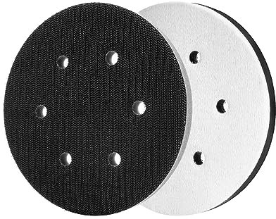 QWORK 2PCS Soft Sponge Interface Pad for Eccentric Sanders, 150mm 6 Holes Hook & Loop Soft Pad Sanding Pad, Impact Resistant Low Noise