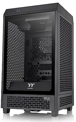 Thermaltake Tower 200 Mini-ITX case per computer, 2 ventole CT140 preinstallate da 140 mm, supporta GPU lunghezza fino a 380 mm, CA-1X9-00S1WN-00, nero