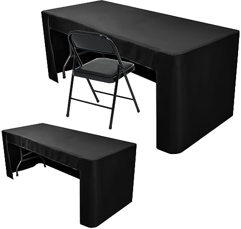 Nasitos 2 Pack Black Tablecloth for 8FT Trade Show Table Covers-Open Back Folding Tablecloths Washable Fabric and Wrinkle Resistant Table Covers for Craft Show, Display Table, Parties, Birthday