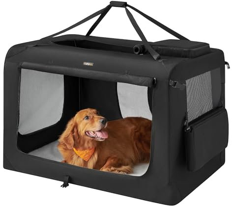 Feandrea Hundebox faltbar, Transportbox Hund, XXXXL, Hundetasche, Oxford-Gewebe, Netzstoff, atmungsaktiv tragbar transportabel, Metallrahmen, mit Griffen, Taschen, 122 x 79 x 79 cm, schwarz PDC12H