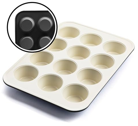 GreenLife Bakeware Healthy Ceramic Nonstick Muffin und Cupcake Backform für 12 Muffins und Cupcakes, PFAS-frei, Schwarz