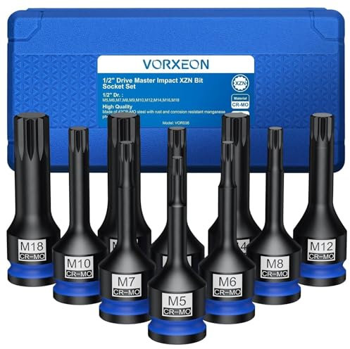 VORXEON 10PCS XZN Vielzahn Nuss Satz 1/2 Kraft Steckschlüssel Satz M5/M6/M7/M8/M9/M10/M12/M14/M16/M18 42CRMO mit Aufbewahrungsbox
