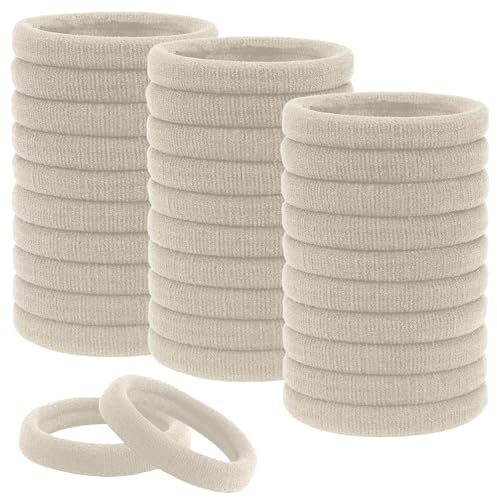 ZEVONDA Elastic Hair Bands - 30 Pcs Hair Ties No Metal Hair Bobbles Soft Seamless Hair Bands Strong Elastic Ponytail Holders for Women Men Girls Kids - Off-White