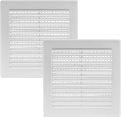 Vent Systems 150 x 150 mm 2 unidades cubierta de ventilación blanca – rejillas de ventilación planas cuadradas – Protección contra insectos integrada – Ventilación de climatización para baño
