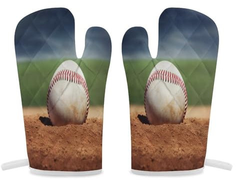 Thermal Gloves, Baseball Print Heat Resistant Gloves Oven Mitts Kitchen Gloves Cooking Gloves Microwave Gloves