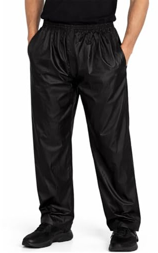 Style It Up Conjunto unisex impermeable de chaqueta y pantalones lisos para hombre y mujer, ligero, impermeable, resistente al viento, transpirable, traje completo, Negro - Pantalones, 34-37
