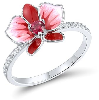 Santuzza Anello da donna in argento Sterling 925 smaltato con fiore e zirconi bianchi, Smalto
