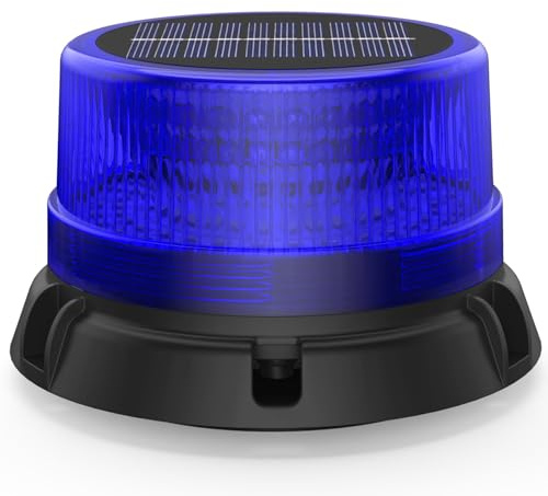 Fxlpower Auto Blaulicht LED Rundumleuchte | Solar & Akku | IP65 Wasserdicht | Starker Magnet | 2 Blitzmuster | Warnleuchte für NFZ, Bau, Landwirtschaft & Freizeit