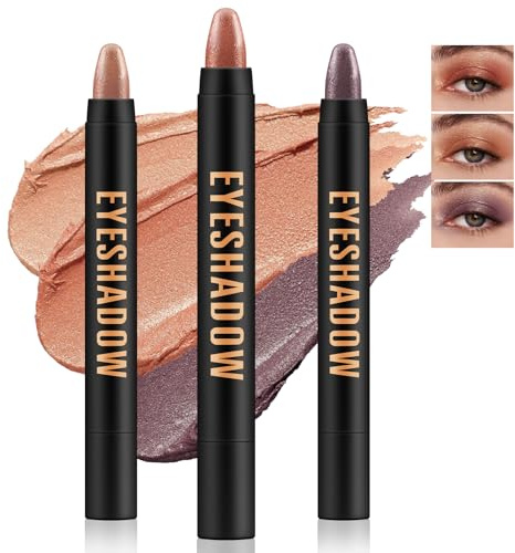 Apooliy 3pcs Creme Lidschatten Sticks,Hochpigment Schimmer Lidschatten Crayon，Lange Abnutzung Lidschatten Stift,Augen Makeup Aufheller Stift,Wasserdicht