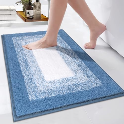 Enyhom 60 x 90 cm Badematte & Badteppiche Mikrofaser Weich Saugfähig Badvorleger rutschfest Maschinenwaschbare Badezimmerteppich Hochflor Duschvorleger für Wohnzimmer Schlafzimmer Blau
