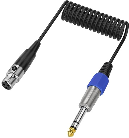 XMSJSIY Mini XLR to 6.35mm 1/4 TRS Audio Microphone Coiled Cable 6.35mm Plug to Mini XLR 3-Pin Female Balanced Headphone Sprial Coiled Cable for Mixer Guitar -0.5M/1.6FT