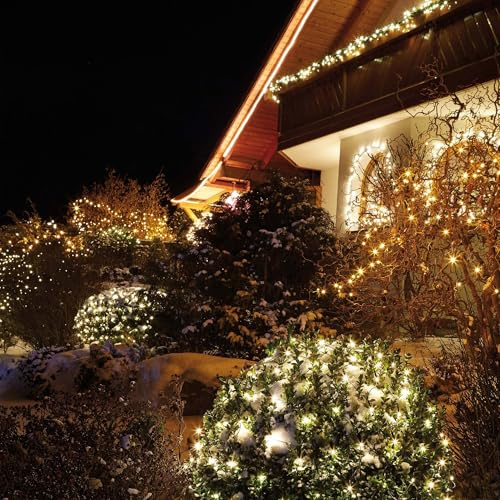 hellum Lichterkette außen, LED Lichterkette Weihnachtsbaum warmweiß 3,9m beleuchtet mit 40 LEDs, Verlängerung ohne Netzkabel, Kabel grün, Weihnachtsbeleuchtung außen 152920