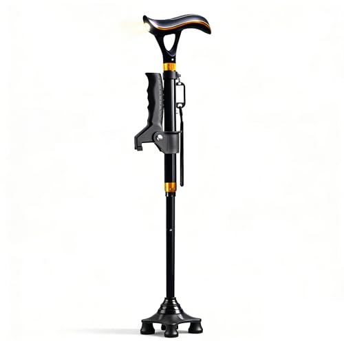 Smart Walking Cane for Men & Women with LED Light & Emergency Alarm, Foldable Adjustable Walking Stick, USB-C Rechargeable, Dual Handle Heavy Duty Mobility Aid for Seniors