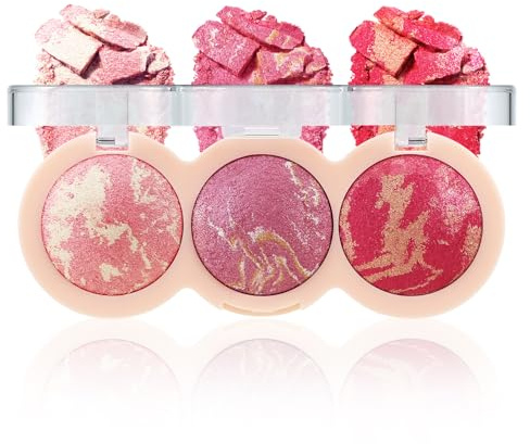 Boobeen Baked Powder Blush, Fard Pressato Illuminante per il Viso, Trucco in Polvere per la Finitura, Tinta Naturale per le Guance, Bagliore a Lunga Durata, Facilmente Sfumabile