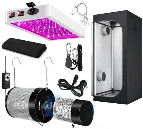 Indoor Grow Tent Kit, LED Grow Light, Fan Filter, Grow Tent, 120 x 120 x 200 cm (80 x 80 x 160 cm)