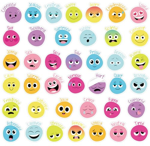 Eersida 800 Pieces Face Emotional Feelings Stickers Funny Mood Stickers for Kids Emotional Support Decal Mental Health Cute Teachers Reward Decor for Classroom Home School Supplies (Rainbow)