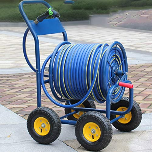 Carrello avvolgitubo da giardino in metallo con quattro ruote in stile industriale per esterni tubo di stoccaggio a prezzi accessibili Set di tubi dell'acqua per uso domestico di colore blu Tubo da 50