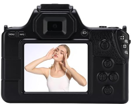 Fotocamera Digitale Portatile da 48 MP 2K con Doppio Obiettivo, Messa a Fuoco Regolabile, Obiettivo Rotante, Zoom 16X, Connessione OTG per Dispositivi, 15 Filtri di Bellezza (BLACK)