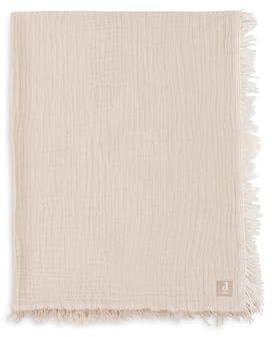 Jollein Muslin Couverture pour bébé – Rayures à franges, Biscuit/Ivoire – 120 x 120 cm – 100% coton – Pour lit d'enfant – Tog 0,5 – Certifié GOTS – Avec franges