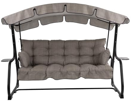 PATIO Hollywoodschaukel 3 Sitzer mit Liegefunktion Ravenna 170 cm mit Auflagen Seitenkissen Seitentischen Sonnendach beige