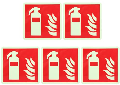 Wynrzyj Feuerlöscher Zeichen Glühen Dark Sign Label 5Pack 15x15cm Feuerlöscher Photolumineszenzzeichen Aufkleber Set