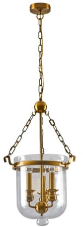WDDJP Brass Chandelier Pendant with Clear Glass Lantern Shade, Traditional Style Chain Pendant Lighting for Dining Room Entryway, Adjustable Height, Elegant Design(14.2)