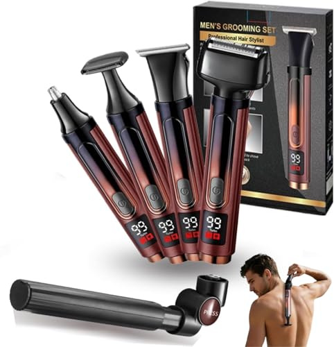 Electric Back Shaver for Men, 4 in 1 Body Hair Grooming Kit, Cordless Back Hair Trimmer with Adjustable Extension Handle, Self-Service Body Groomer Razor with Wider Blade