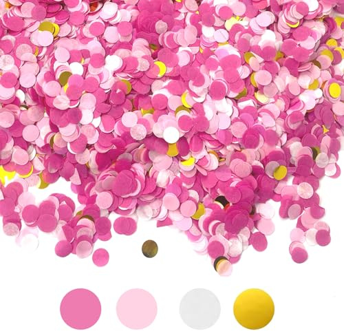 10000Pcs Biodegradable Confetti, Rose Pink White Gold Round Paper Confetti Dots (1cm), Romantic Decorations,Eco-Friendly Table Party Decor for Weddings,Anniversaries, Birthdays, Baby Showers
