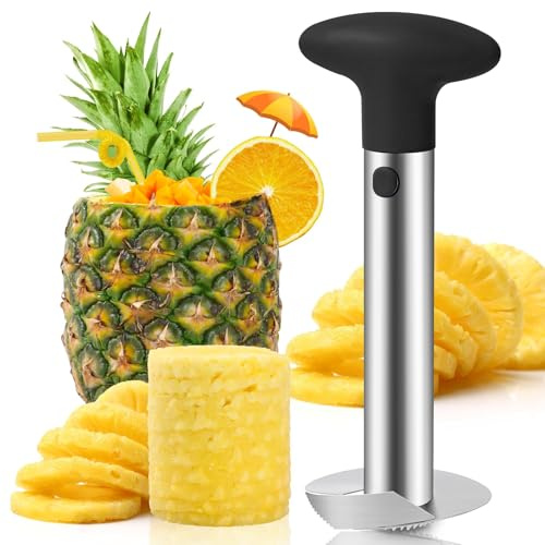 Vide-ananas de qualité supérieure - Coupe-ananas tranchant avec pointes dentelées - Facile à utiliser et à nettoyer - Extracteur de noyau en acier inoxydable pour ananas - Noyau des fruits en toute