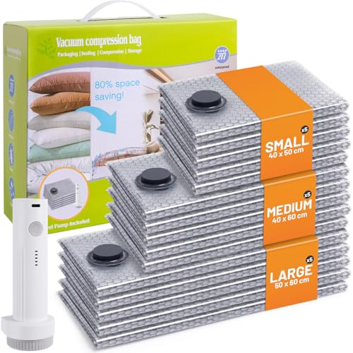 Coopache Vakuumbeutel für Kleidung mit Elektrischer Pumpe | 40x60 50x70 60x80 70x100cm Platzsparend Vakuumierbeutel Kleidung für Reise Bettwäsche Kleideraufbewahrung