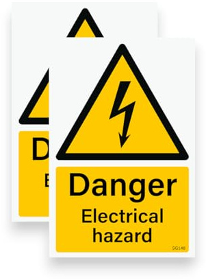 2 PACK - Sticker Gold - 10cm Danger Electrical Hazard Self Adhesive Stickers - Sign, Warning, Shock, Voltage, Cupbaord, Door, SG148