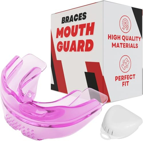 Pink Braces Mouth Guard for Sports - Premium Silicone Teens & Youth Upper & Lower Teeth Protection for Sports - Football, Lacrosse, Hockey, Baseball -Fit for - Youth Mouthguard for Braces