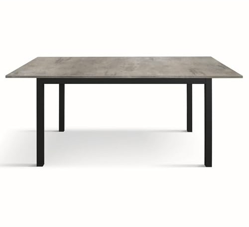 Mar.c.a. Design - Tavolo Grigio Cemento Allungabile 140/190x80x76 cm - Tavolo con Piano in Nobilitato e Gambe in Metallo Nero - Made in Italy
