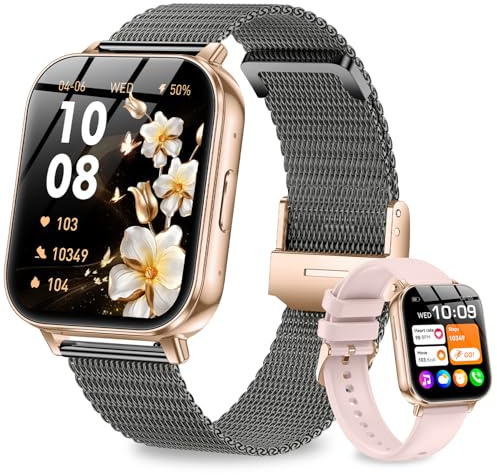 Fitoncloud Smartwatch Donna con Batteria 1000mAh, 1.83 HD Orologio Smartwatch con Chiamate/Fisiologia Feminile/Sonno/Frequenza Cardiaca/Contapassi, 100+ Sport, IP68 Smart Watch Android iOS Nero Oro