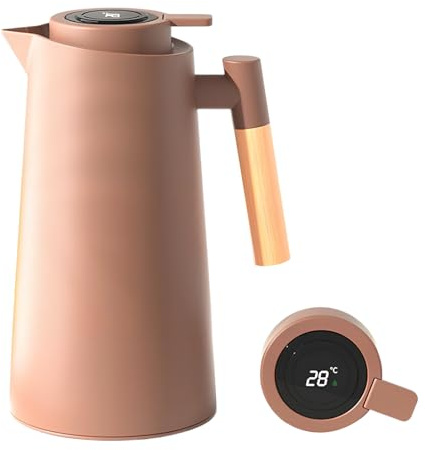 Colexy Pichet Isotherme, 1L Carafe à Café Thermique, Thermos Sous Vide Isolé, Manche En Bois, Pour Le Café Au Thé Chaud Et Froid, Cuisine, Bureau, Hôtel Gardant Le Chaud et Le Froid (Rose)