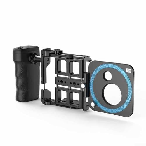 Jotekonoby Plataforma de video para smartphone para filmación de teléfonos móviles, mango de batería de 2500 mAh con control, soportes de lente roscados de 17 mm/37 mm/67 mm, zapata fría y 1/4