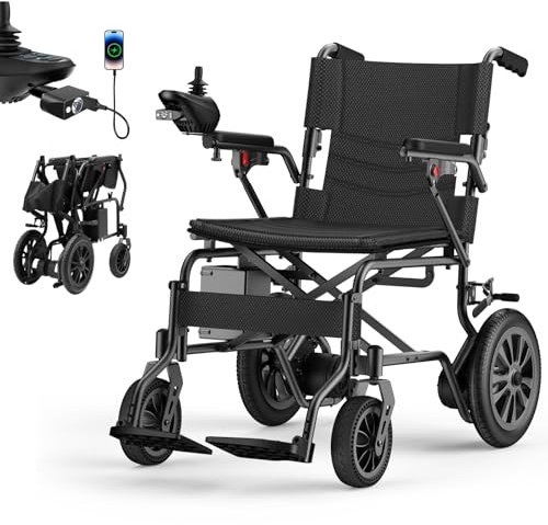 Electric Wheelchair for Adults, 15+ Miles Motorized Wheelchairs for Seniors, Foldable Power Wheelchair with Flashlight 350 lbs Weight Capacity for Travel Home Indoor& Outdoor Airline Approval (Black)