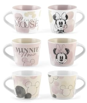 H&H Set 6 Tazzine da Caffè Minnie Blogger in New Bone China – Decoro Disney, Senza Piattino, Capacità 90 cc