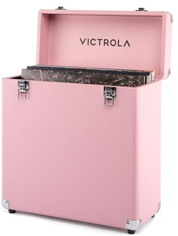 Victrola Collector II (2026 Model) – Vinyl Record Storage Case – Hold 30+ Vinyl Turntable Records, Heavy-Duty Hardware, Soft Interior Lining, Portable Box with Carry Handle (Pink)