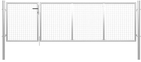 Cancello da giardino in acciaio, 350 x 150 cm, con rete metallica, cancello a battente per giardino, cortile, cancello d'ingresso, con serratura e chiave, robusto per la privacy e la privacy