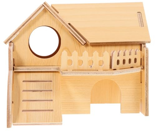 HAKIDZEL Maison Ludique Bois Étage Naturel Double Hamster pour Cachette en et Décorative Abri Sécurisé Cage Hamster et Enclos Fournitures pour Rongeurs Rongeur pour Petits Animaux